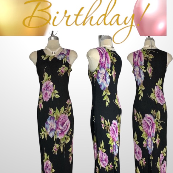 American Angel Gorgeous Black and Purple Floral Printed Maxi Dress Size … - Picture 5 of 16